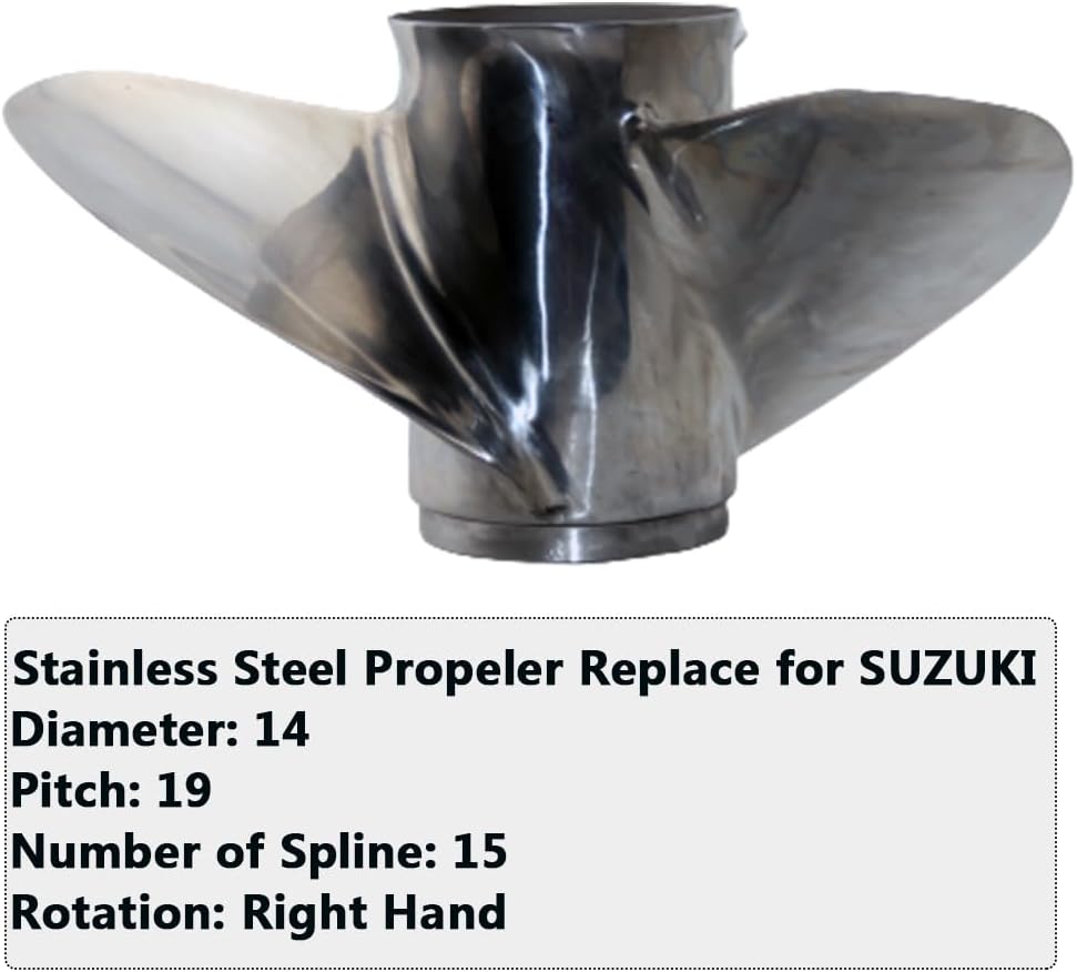 Boatman OEM Prop 14x19 Stainless Outboard Propeller fit Suzuki Boat Engine 70-140 HP，15 Spline Tooth
