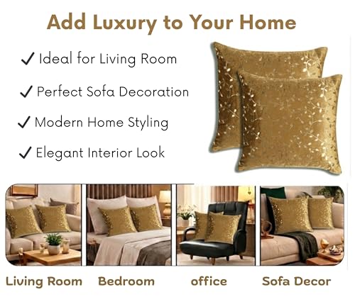 Image of RD TREND Premium Velvet Cushion Covers Set of 2 | Soft Decorative Throw Pillowcases for Sofa, Bed & Living Room | Cushion Cover 18 inch x 18 inch (45x45 cm) Golden Brown