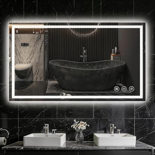 Image of 55 inchx 36 inch LED Bathroom Mirror with Lights, Backlit & Front Lit, Stepless Dimmable, Anti-Fog, 3 Colors, Lighted Bathroom Vanity Mirror for Wall, Tempered Glass, Memory Function, ETL Listed