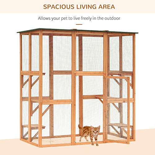 PawHut Outdoor Cat House Big Catio Wooden Feral Cat Shelter Enclosure with Large Spacious Interior, 6 High Ledges… - Image 7
