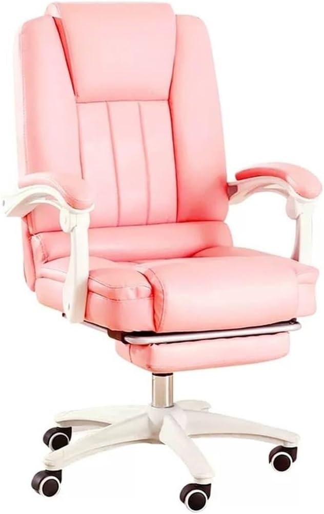 Pink Ergonomic Office Chair with Adjustable Headrest and Footrest Reclining Backrest 360 Swivel Gaming Computer Desk Chair for