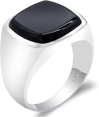 Men's Ring Simple Square Black Agate Stone Men's Punk Ring Premium Jewelry T rkiye Style