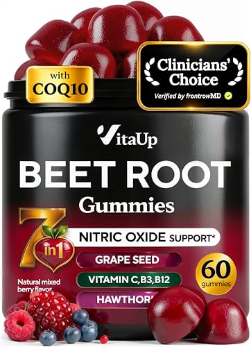 VitaUp Beet Root Gummies Beetroot Gummies with CoQ10 Grape Seed Vitamin C B12 & B3 Beets Gummies for Circulation Support Beet Supplement for Energy & Immune Support 60 Beets Chews
