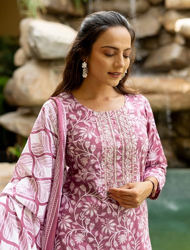 Image of MIRCHI FASHION Pure Cotton Floral Kurta Set for Women with Dupatta & Pant | 3 Piece Straight Fit Ethnic Outfit | Breathable Summer Salwar Suit