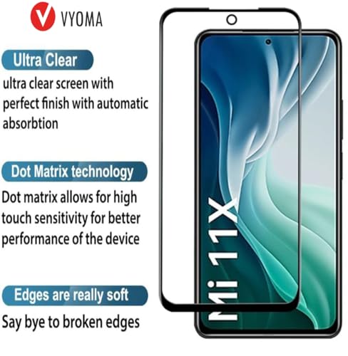 Image of VYOMA Military-Grade Gorilla Tempered Glass for Xiaomi Mi 11X / Mi 11X Pro /Poco F3 / 11i / MI 11i (Black) Screen Protectors, High Clarity, 9H Hardness Scratch Resistant, Military-Grade, Shatterproof, Screen Guard with Easy Installation Kit