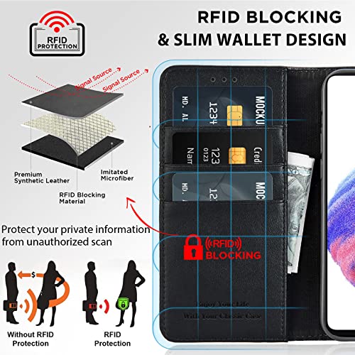 Bonhulle Case For Samsung Galaxy A51 4G (Not For A51 5G Version), Luxury [Nappa Leather][Rfid Blocking] Flip Cover Purse Case With Card Slots + Kickstand, Minimalist Wallet For Galaxy A51 4G (Black) #TOP1