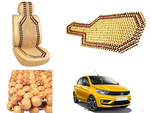 Image of Car Bead Seat Wooden Beads Cushion Cover Pad for Tata Tiago 2020, Acupressure Sitting Seat Cover | Cream Color - Pack of 1
