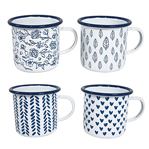 Z&Z Ornamentorum Enamel Mug 12Oz Metal Coffee Mugs Wide Handle And Blue Rim Enamelware Camping Mug For Drinking Party Camping Picnic Fishing-Set Of 4 #TOP25