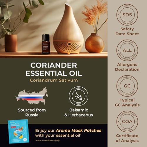 Image of 100% Pure Coriander Essential Oil - 0.34 Fl Oz - Coriander Oil for Hair, Skin, Diffuser, Aromatherapy & DIY Candle Making Scent