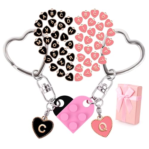 Image of Personalized Brick Matching Heart Keychains, Initial Cute Keychains for Couple Boyfriend Girlfriend