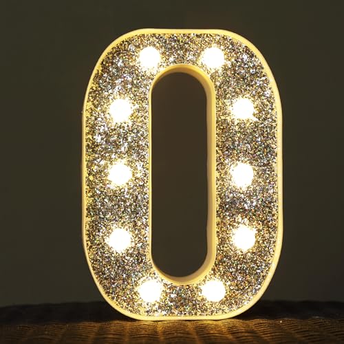 Image of LED Marquee Light Up Letters, 26 Alphabet Lighted Letter and 10 Number, Battery Powered Night Light for Room Decor, Home Birthday Wedding Bar Party Decoration, Shiny Silver Diamond (Letter O)