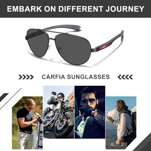 CARFIA Trendy Pilot Polarized Sunglasses for Men UV400 Lenses, Lightweight TR90 Outdoor Eyewear CA53914