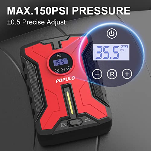 Dual-Power Cordless Tire Inflator Portable Air Compressor, Rechargeable Battery Powered Tire Pump with USB Charge, 150PSI 12V Car DC Electric Air Pump with Digital Pressure Gauge for Car, Bike, etc - Thumbnail 5