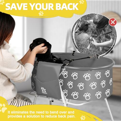 Dog Bathtub for Dogs, Elevated Dog Bath Tub for Pet Grooming and Bathing Shower, Portable, Foldable with Safety Lock, Professional Pet Washing Station for Small Midel Dogs Cat (Gray)