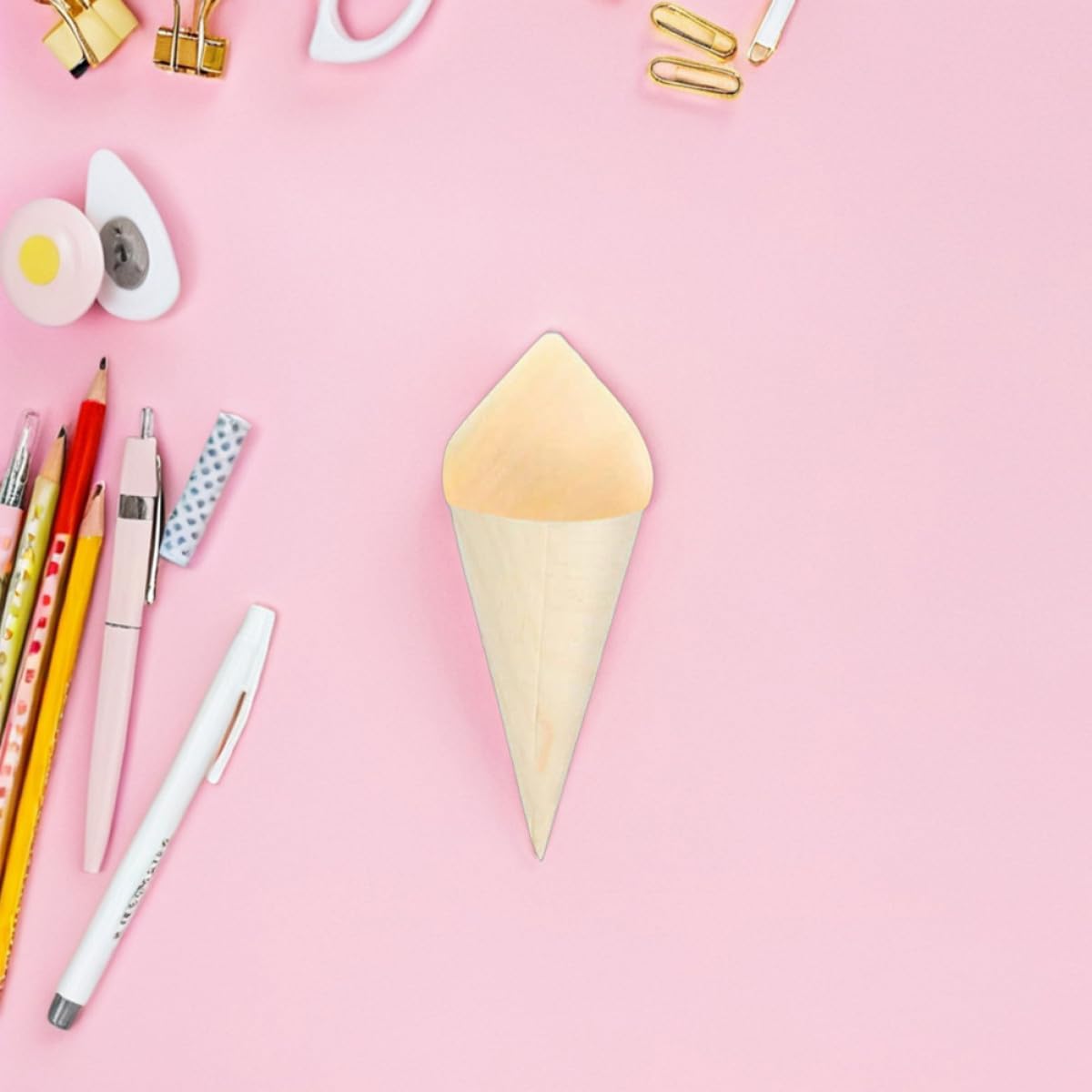 Kichvoe Wooden Ice Cream Cones Mini Food Cones 50pcs 125mm Natural Wood Dessert Holders for Party Catering and Ice Cream Display