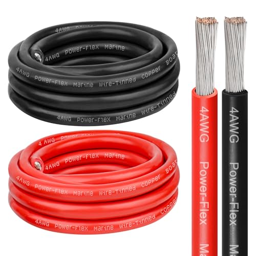 4 Gauge Marine Wire 4 AWG Tinned Copper Electrical Wire Boat Cable for Automotive Solar Car Audio Trailer Camper & Marine Wiring(4 AWG 5FT Red + 5FT Black)