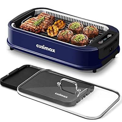 Smokeless Indoor Grill, CUSIMAX Electric Grill Griddle with LED Smart Display & Tempered Glass Lid, 1500W Portable Korean BBQ Grill, Non-stick Removable Grill & Griddle Plate, Temperature 220? to 450?