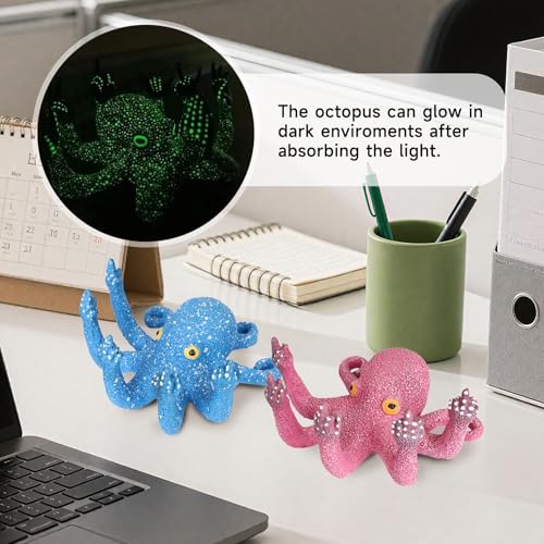 Estatua de pulpo con dedo medio luminosa azul y púrpura miniatura 5