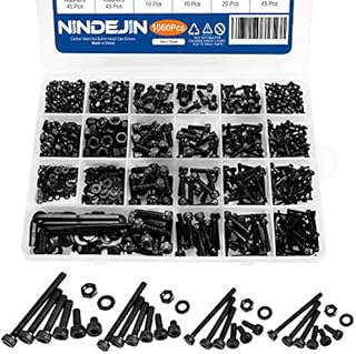 NINDEJIN 1060pcs 12.9 Grade Carbon Steel M2 M3 M4 M5 Metric Hex Socket Head Cap Bolts Screws Nuts Washers Assortment Kit with Hex Wrenches (Socket Head Cap)