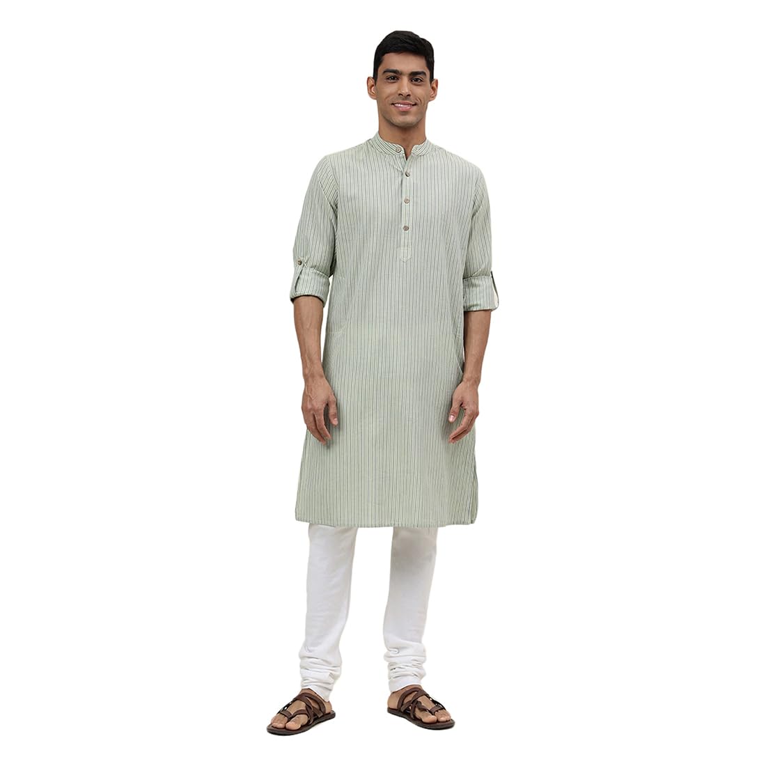 Fabindia Men's Cotton Striped Slim Kurta (1030813Lime_Green