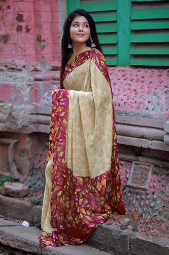 Image of MIRCHI FASHION Saree for Woman Chiffon Geometric and Leaf Printed | Lightweight Daily Regular Use Comfortable Women's Sari with Blouse Piece (Available in 15 Designs)