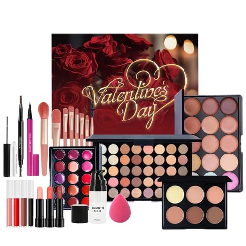 Yuemeuy Kit De Maquillaje Facial Para San Valentín,Solución para Piel Sensible | Paleta con Labial y Sombras de Ojos para San Valentín,para Novia Amigas Hermanas Esposa Principiantes Citas y Viaje