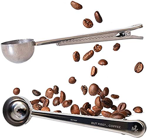 Mastermind Coffee Scoop Stainless Steel 30ml Long Handled Tablespoon Sealing Bag Clip Multifunction Measuring Spoon For Coffee, Tea, Protein Powder