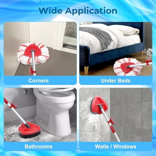 Fatmass 2 Pack 40% Deep Cleaning Spin Mop Heads Replacement Compatible with Ocedar 1 Tank, Upgraded Scrub Brush,1 Mop Handle and 1 Mop Base Combo Set,Red Microfiber Mop Replace Head Refill