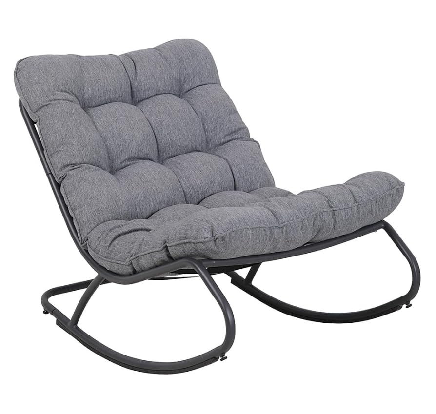 BDW Vibe ogrodowy fotel bujany, czarny/szary, stalowy stelaż z poduszkami, 71 x 73,5 x 115,5 cm, nowoczesny, do użytku na zewnątrz, do 150 kg