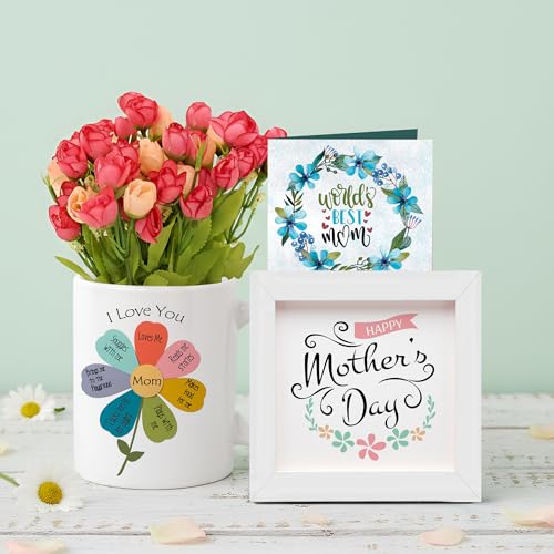Image of TIED RIBBONS Gift for Mom, Birthday Gift for Mom Women Wife Mother in Law Mummy (Printed Coffee Mug with Artificial Flower Bunch, Photo Frame & Greeting Card) - Anniversary Birthday Gift Set Combo