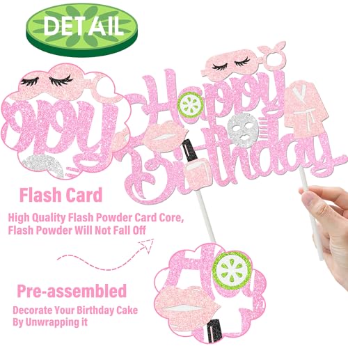 Spa Birthday Cake Decoration Spa Themed Cake Topper Makeup Party Decorations Glitter Pink Spa Day Mask Cake Picks for Makeover Slumber Sleepover Birthday Party Supplies by umoni - Image 4
