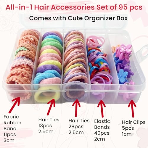 Image of TEMPERIA Hair Accessories Birthday Gift Items for Girls & Kids | Combo of Claw Clips, Rubber Bands, Hairpins & More | Cute Hair Styling Kit for Baby Girls for Party & Wedding | Multicolor -95pcs
