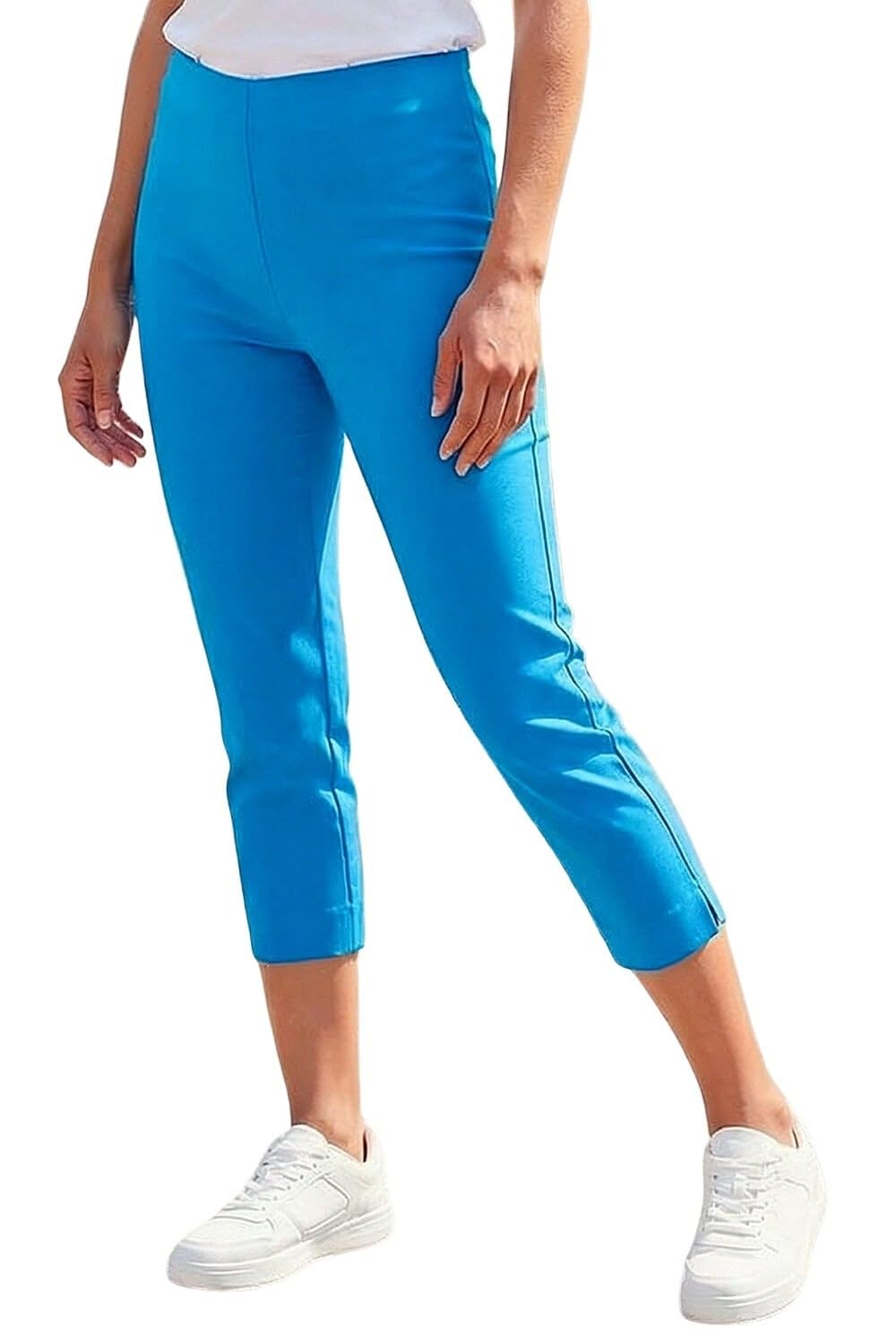 Roman Women's Blue Cropped Stretch Trouser Capri Summer Leggings 3/4 Pedal Pushers In Size 22