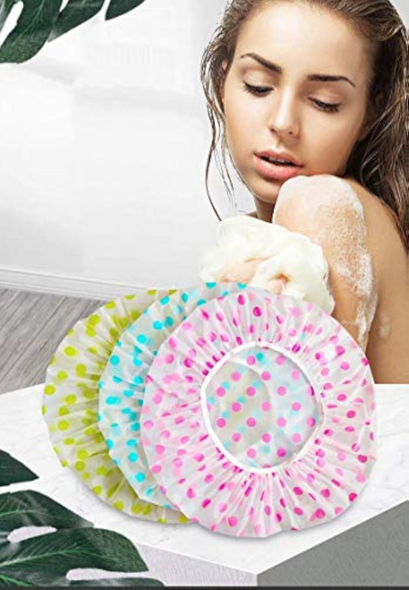 Set of 6 Reusable Waterproof Shower Caps for Women