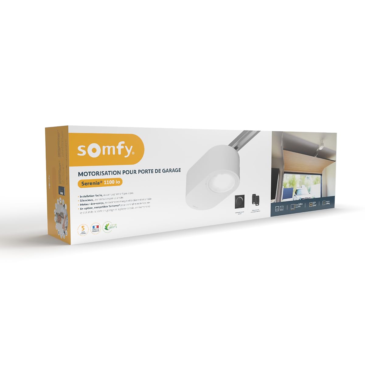 Somfy 1246361 - Serenia®1100 io | Motore per porta di garage di Altezza max. 2,35 m e Larghezza max. 4,5 m | Con 1 Comando a parete e 2 telecomandi Keytis | Compatibile App TaHoma