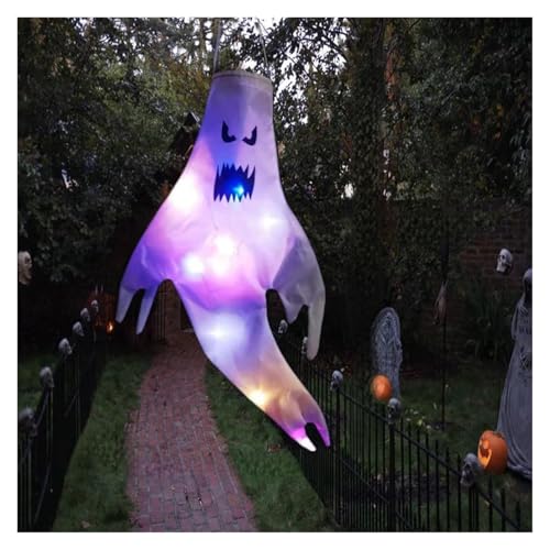 WHYLE DIY Decoration Large LED Halloween Outdoor Light Hanging Ghost Halloween Party Dress Up Glowing Spooky Lamp Horror Props Home Bar Decoration Halloween(42cm B)
