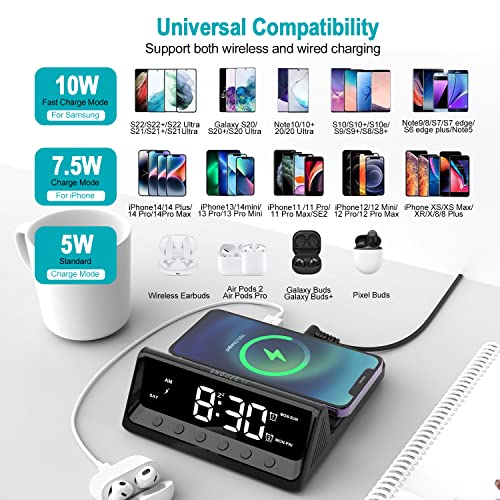 Te-Rich Alarm Clocks For Bedrooms With Charger, Bedside Alarm Clock With Wireless Charging Station, Usb Phone Charger, Dimmer, Volume, Alarm Clock With Battery Backup For Heavy Sleepers Adults, Teens #TOP2