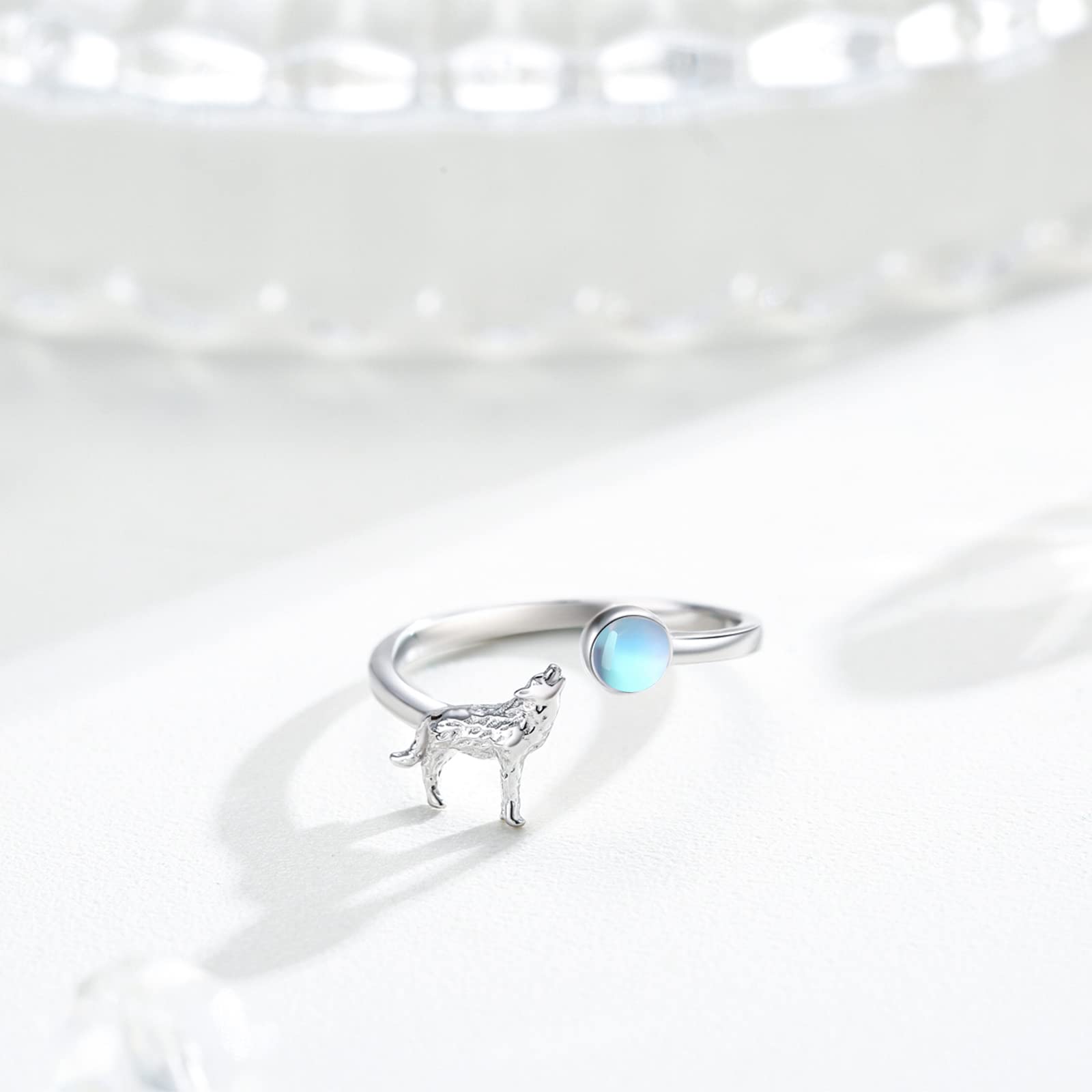 Wolfs Ringe 925 Sterling Silber Mondstein Ringe Verstellbar Ring Geschenk Weihnachts Schmuck für Damen