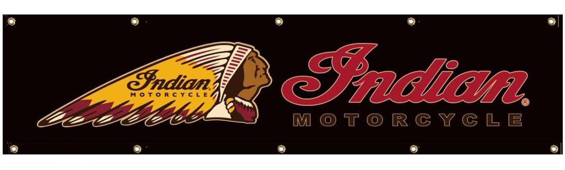 Indians Banner 2x8ft Motorcycle Flag for Sports Racing Fan Garage Indoor Outdoor Room Man Cave Wall Decoration