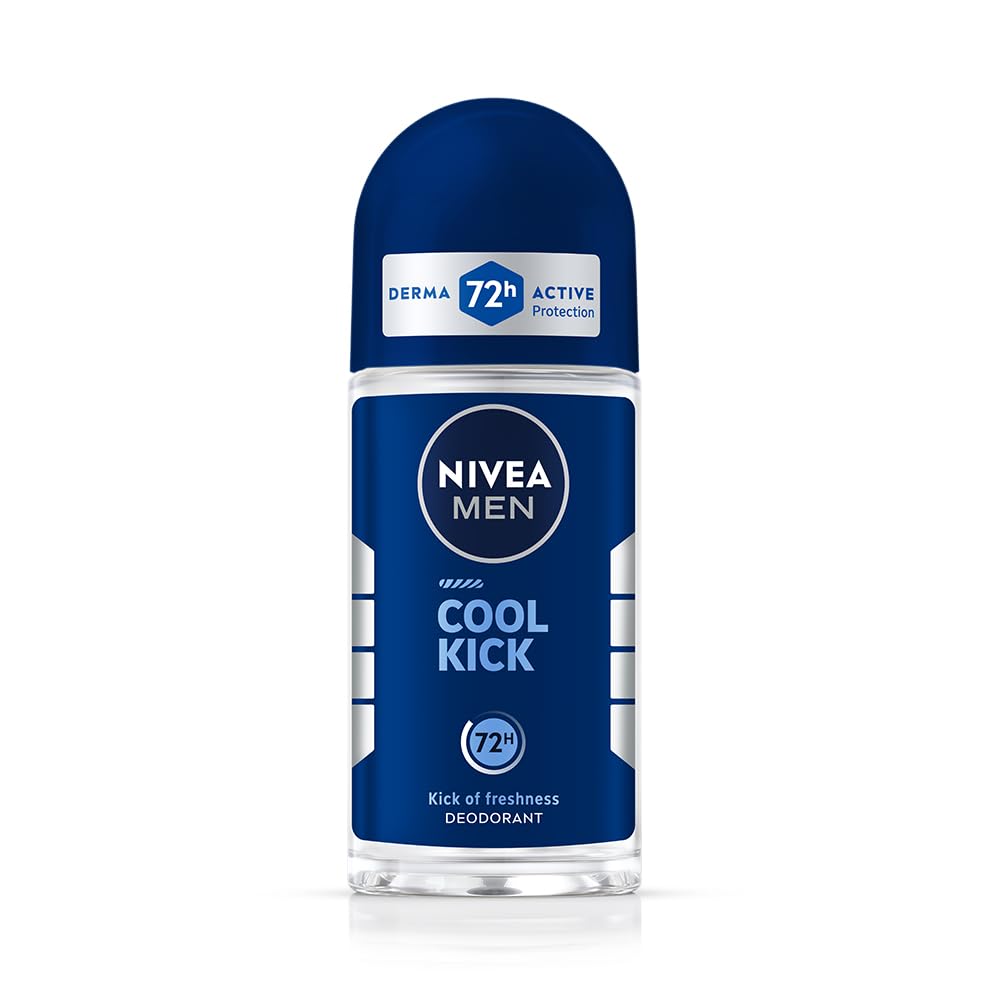 NIVEA MEN Deodorant Underarm Roll On, Cool Kick| 72 H Anti-Perspirant Protection| Long Lasting Freshness with cooling mint Extracts | 0% Alcohol | Dermat Approved| 50ml