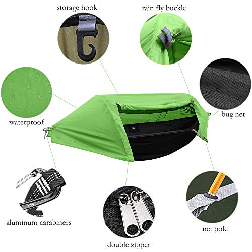 Tianyaoutdoor Camping Hammock With Mosquito Net And Rainfly Lightweight Portable Sleeping Hammock Tent Backpacker Travel Outdoor Gear (Green) #TOP4