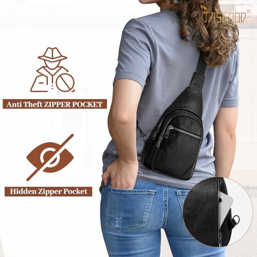 Image of JASGOOD Anti Theft Small Sling Bag for Women Leather Fanny Packs Crossbody Bags Trendy Anti-Theft Sling Purse for Travel