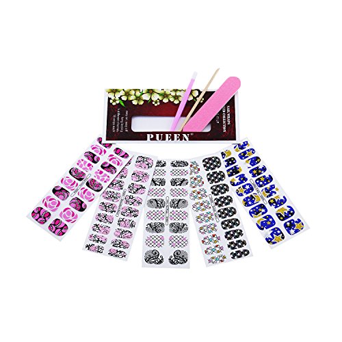PUEEN 3D Jeweled Nail Wraps Collection BLING IT UP - 5 Pack (18 Strips Each) Nail Wraps/Nail Strips/Nail Foils/Nail Stickers/Nail Decals/Nail Patches in New High Fashion Designs-BH000526