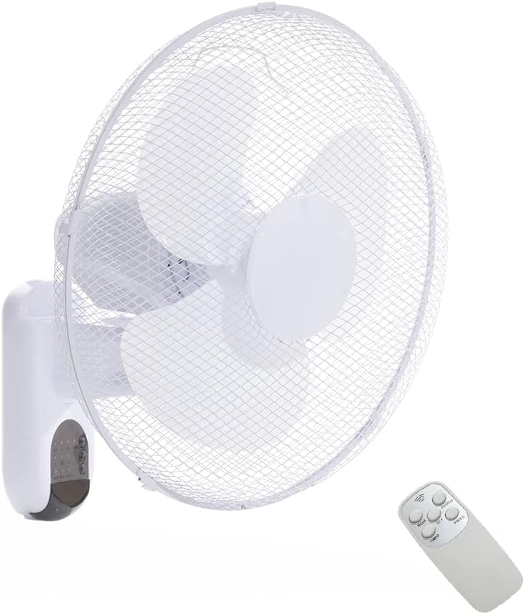 Daewoo 16" Wall Mounted Fan, Remote Control, 3-Speed Settings, Oscillation & Timer, Space-Saving Cooling for Home, Office, Gym & Garage, Quiet Operation