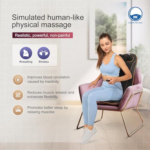 Image of AROGYA Portable Massager with Heat, 4 Roller, Full Back Shiatsu Massage Cushion, Neck & Lumbar Support, Vibration Therapy, Electric Back Massager for Car & Home Use