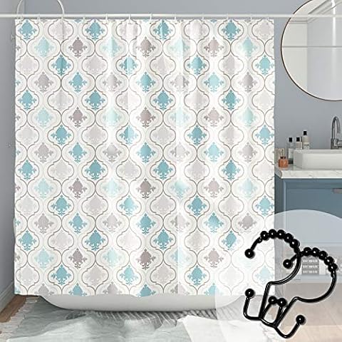DESIHOM Modern Shower Curtain Mould Proof Resistant 180x180cm with 12 Metal Hooks Geometric Shower Curtain Polyester Washable Waterproof Shower Curtain Wet Room Decorative Cover