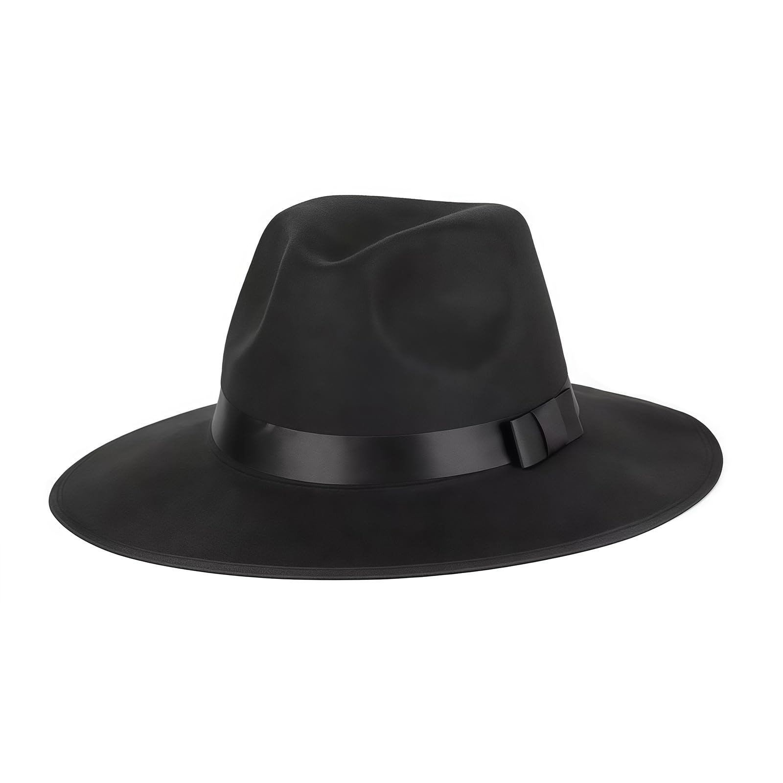 VASANA Zwarte brede rand Fedora hoeden Panama pet met strik winter vilt warmer hoed unisex slappe jazz hoed voor performance party show cosplay bruiloft dagelijks leven (56 ~ 58 cm), Zwart, M