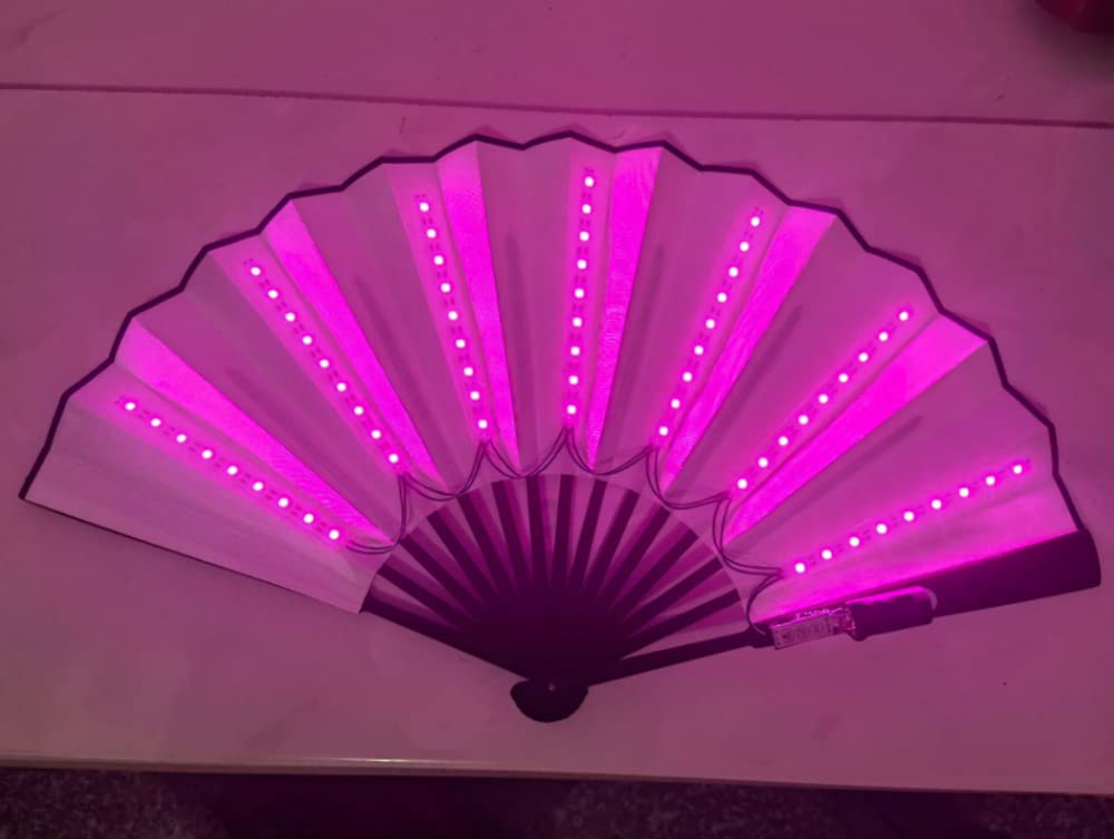 LED Party Folding Fan, Folding Fan LED Party Hand Fan Light Up Party Hand Fan Battery for Party (Pink)