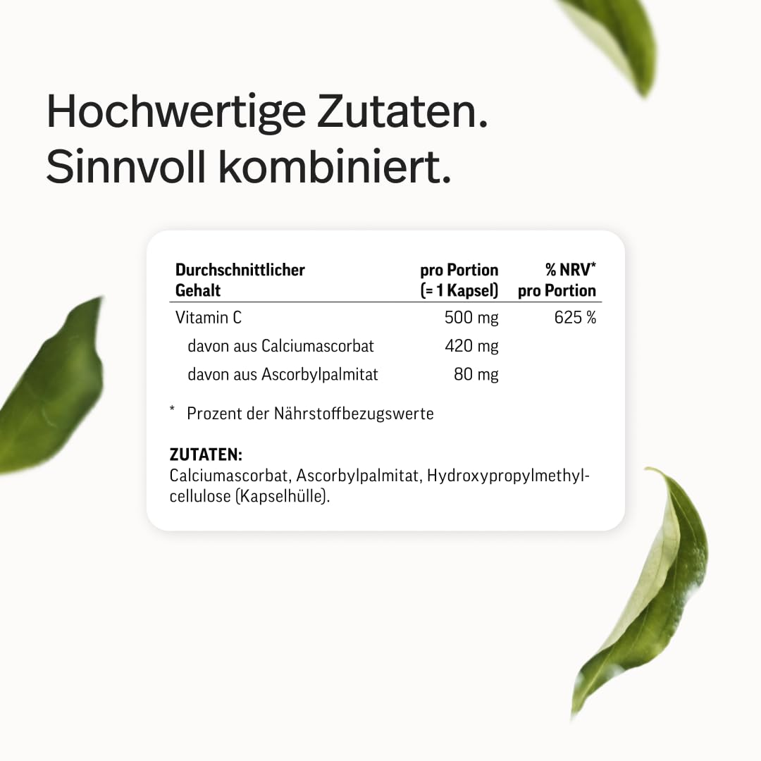 edubily® Vitamin C Kapseln 500 mg - Vitamin C Komplex aus gepuffertem Vit. C als Calciumascorbat und fettlöslichem Vit. C als Ascorbylpalminat (250 Kapseln)