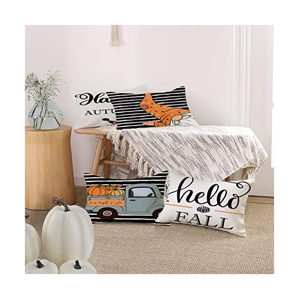 Artmag Fall Throw Pillow Covers 12x20 Inch Hello Fall Gnome Pumpkin Happy Autumn Pillow Covers for Fall Thansgiving Holiday Decor Decoration - Image 5